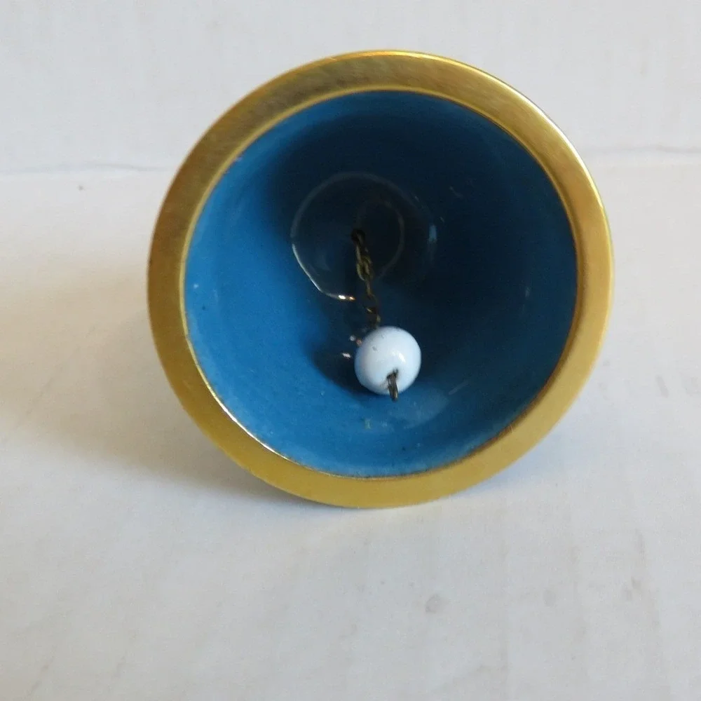 Vintage Cloisonne Enamel Hand Bell Blue Floral Butterfly Chinoiserie 3.5 Inch